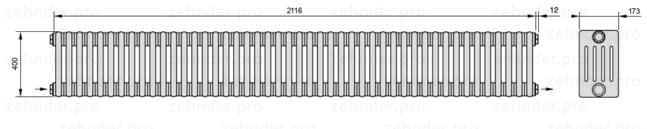 Схема (чертеж) Радиатор Zehnder Charleston 5040/46 №2670 Белый глянцевый RAL 9016